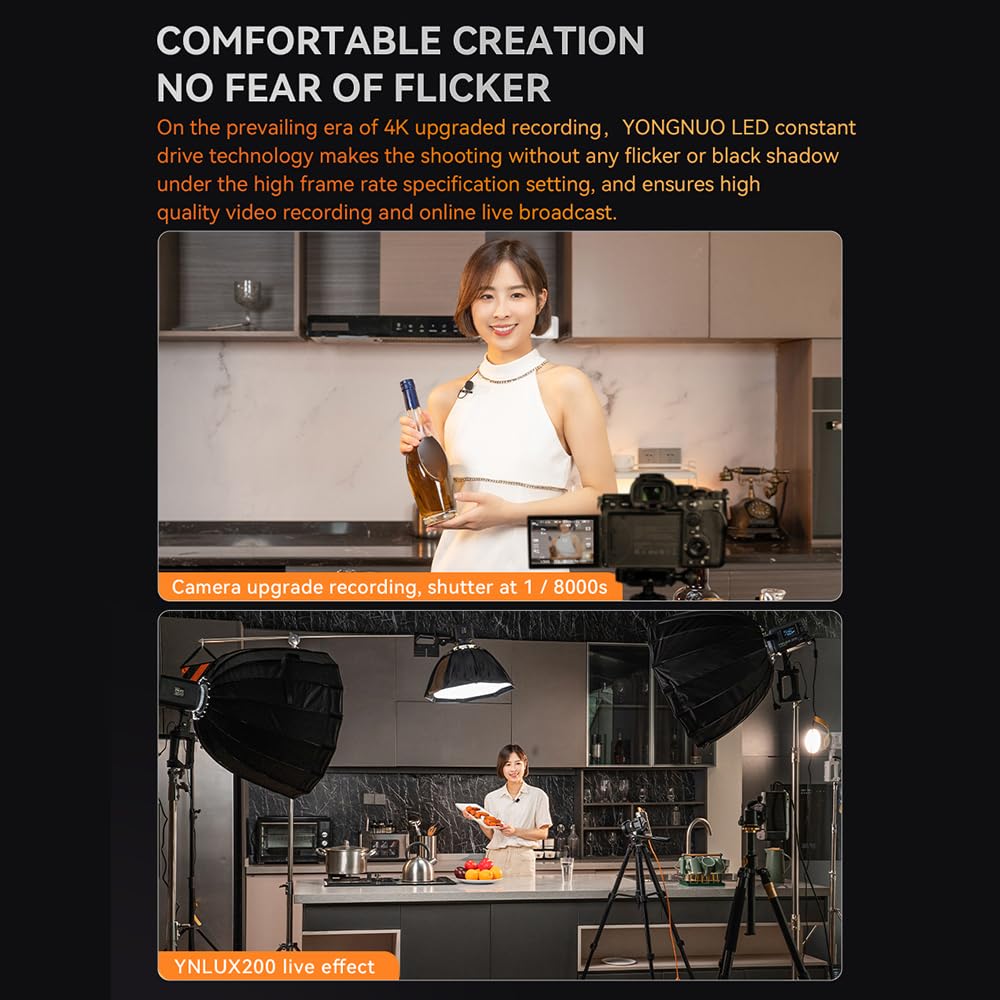 200W COB LED-Videoleuchte-Set mit Standard-Diffusor und Handhalterung | 5600K Farbtemperatur, 12 Lichtszeneneffekte, 2,4 G Wireless-System, unterstützt BT-Verbindung für Studiofotografie