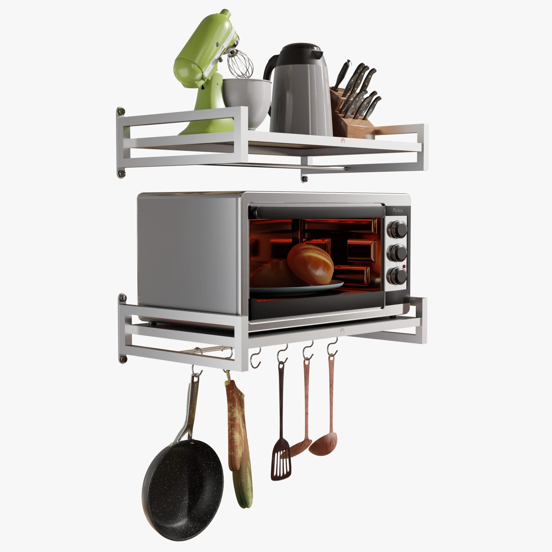 MILAD Microwave Stand for Kitchen | Wall Mounted | Oven Stand | Dish Rack | Pot Racks | Utensil Organiser | Printer Shelf | Fax Rack (White-10) (2 Pcs)