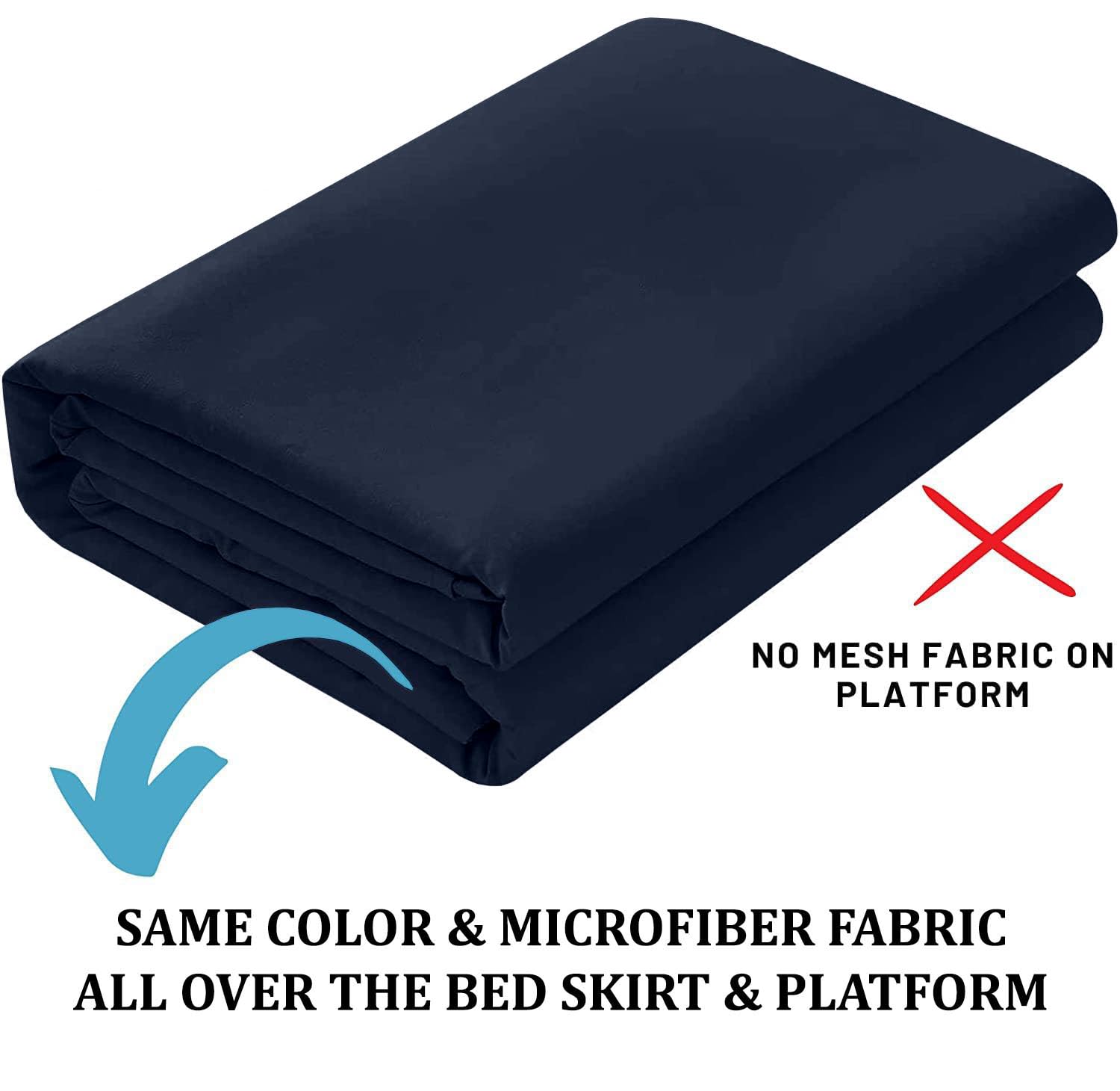 SKY BEDDINGS Queen Ruffled Bed Skirt, Split Corners, 18" Drop, Navy Blue 3