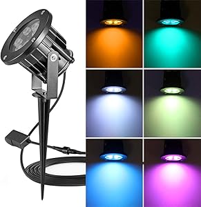 RGB Outdoor Led Lawn Flood Light Stake, 12W Outdoor Color Changing Landscape Lighting Fixture, Waterproof Ac Electric Landscaping Spot Light for Yard Garden Driveway Pathway Home