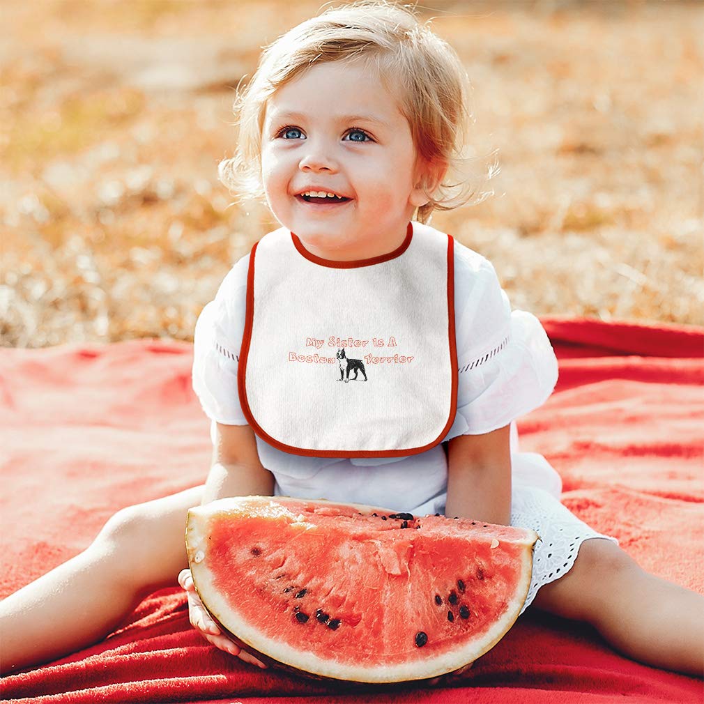 Toddler & Baby Bibs Burp Cloths Dogs My Sister is A Boston Terrier Dog Lover Pet Cotton Baby Items for Baby Girl & Boy White Soft Pink Design Only image 5 of 7 B089MCJH8L