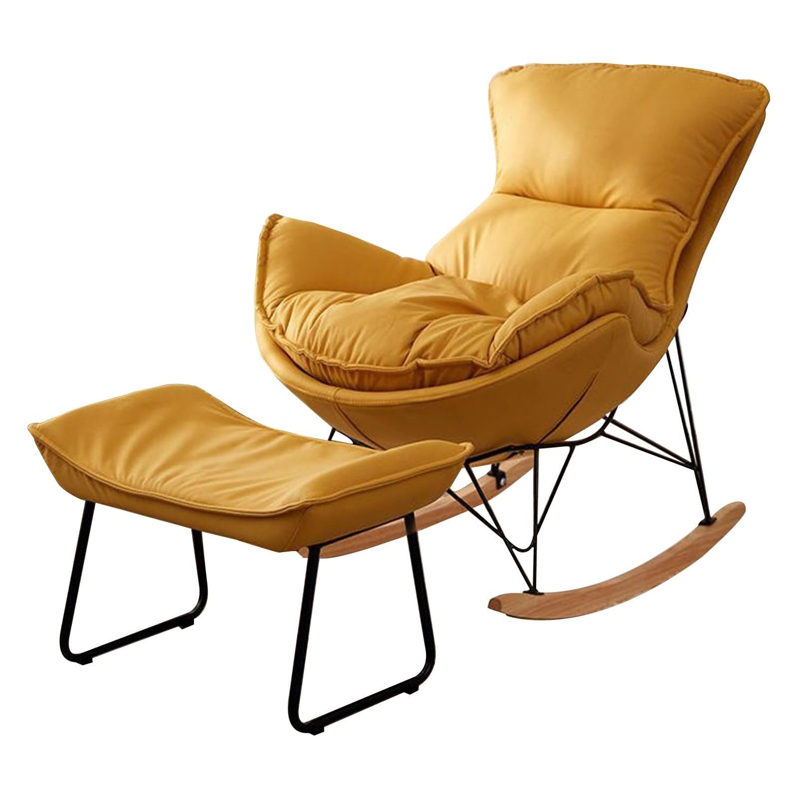 Fauteuil à bascule robuste en tissu lourd et repose-pieds scandinave