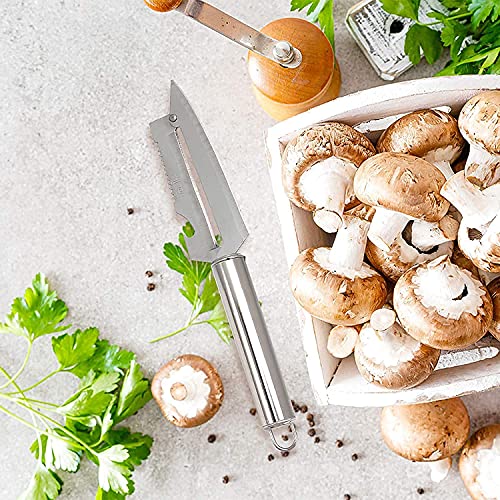 Image of 4 in 1 Stainless Steel Vegetable Peeler with Knife, Bottle Opener & Serrated Edge, Multipurpose Fruit and Vegetable Peeling Tool with Hanging Loop, Kitchen Peeler