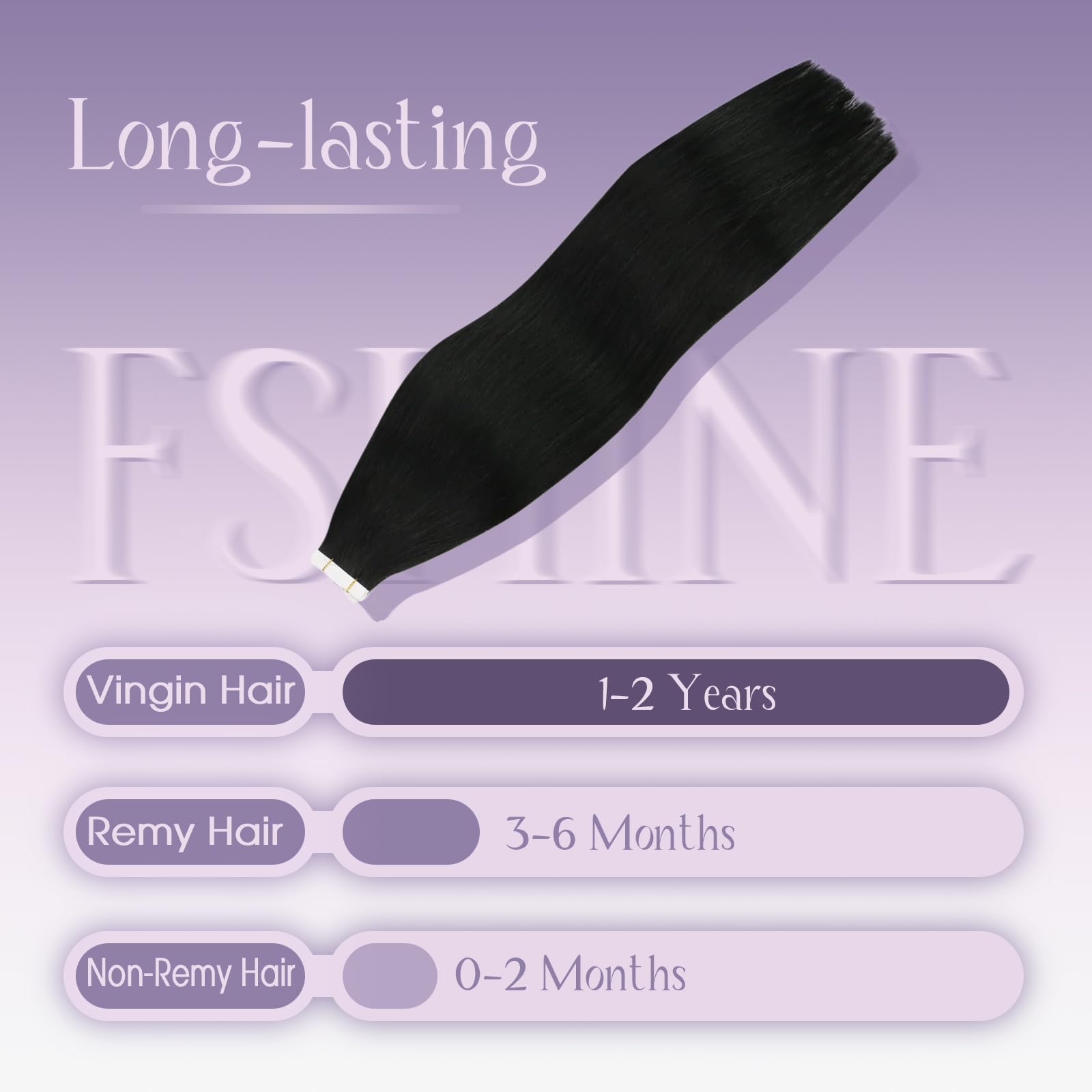 Fshine Biadesivo Extension Capelli Veri Vergine Nero Jet Extension Adesive Capelli Veri 55cm 25g 10pcs Tape In Extension Capelli Umani Lisci Extension Capelli Veri Biadesivo #1