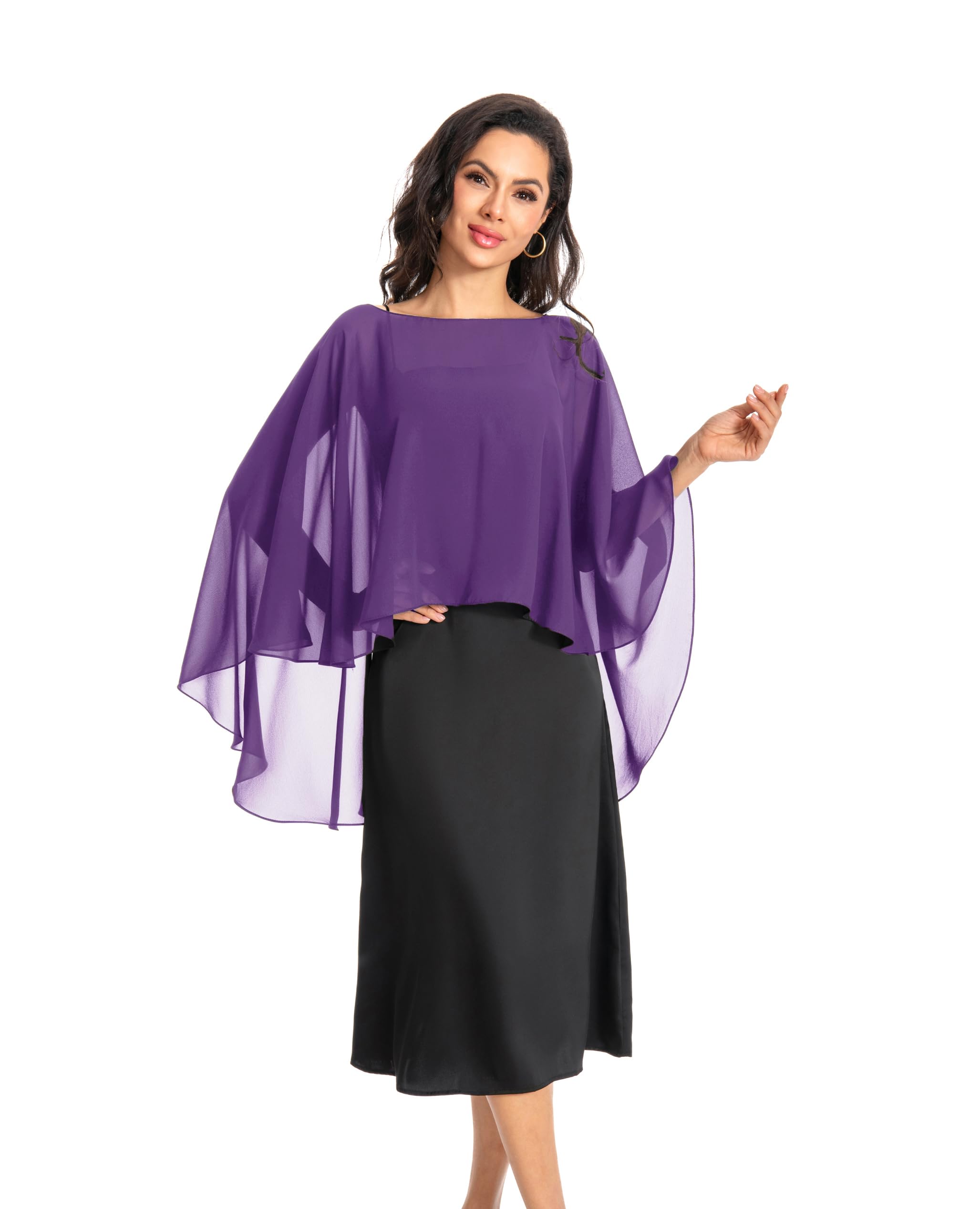 Baoqiya Chiffon Capes Sheer Capelets Long Cape Poncho For Women Plus Size