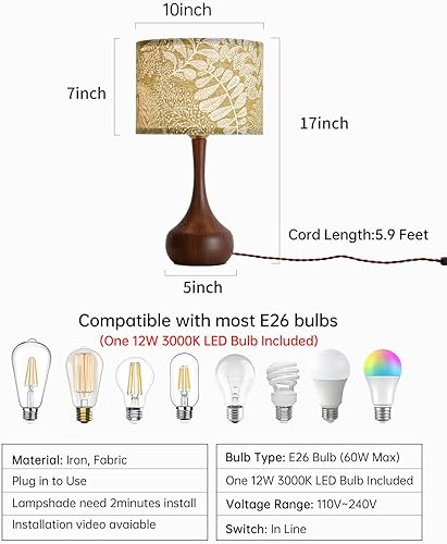 Miniatura 5 de Lámpara de mesa moderna de 17 pulgadas, lámpara de escritorio para sala de estar, dormitorio, oficina en casa, patrón de madera roja, mesita de