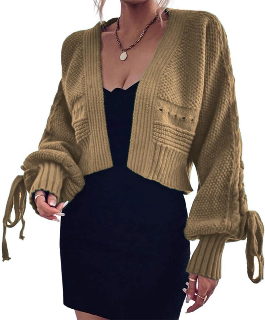 CHARTOU Cropped Cardigan Sweaters for Women Bow Sleeve Open Front Shrugs Sweater Tops