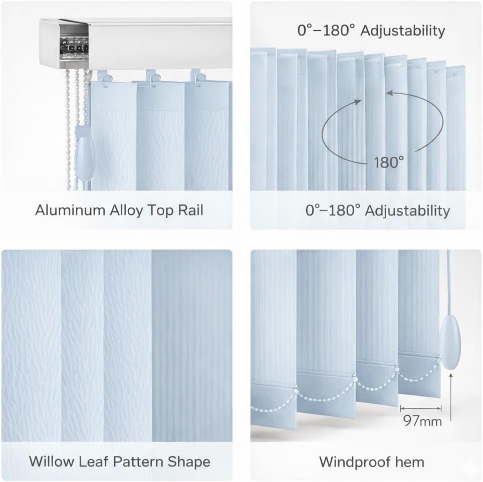 Vertical Blinds Light Blue Blackout Window Blind for Sliding Glass Doors, Smooth Glide Cordless Light Filtering Fabric Room Divider & Patio Door Blinds 55" 59" 63" 68" 71" 78" 83"(78" W x 84" H)