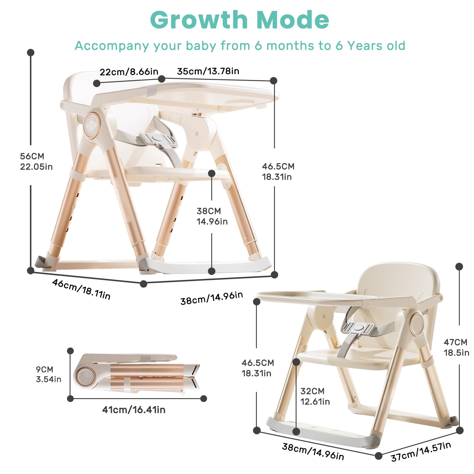 UBRAVOO 3-in-1 Kindersitzerhöhung Esszimmerstuhl, Verstellbarer, Faltbarer Hochstuhl mit Doppelteller, Umbaubarer Hochstuhl für Babys ab 6 Monaten mit Ess- und Spielfunktion (Beige)