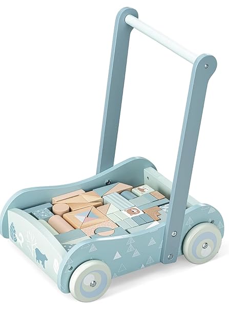 TOYARTSY Walker with Wooden Blocks (Green) - Multifunctional Baby Activity Walker for Developmental Play, Sturdy Design, Safe for Toddlers, Includes Colorful Wooden Blocks for Engaging Learning