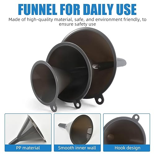 Miniatura 3 de Juego de 3 embudos de cocina de plástico, embudos de cocina redondos para llenar botellas, embudos duraderos y multifuncionales para llenar