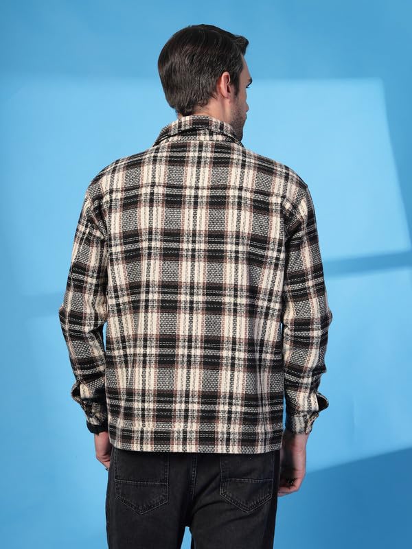 Image of CHKOKKO Men's Tweed Winter Shacket Stylish Flannel Plaid Standard Length Jacket Shirt
