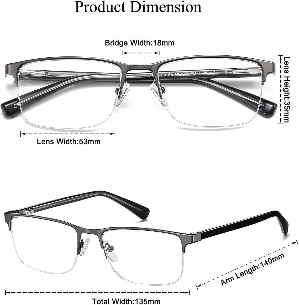 WAUDAR Reading Glasses for Men Metal Half Frame Eyeglasses Readers for Men Women 5 Pack Gunmetal 1.00 - Image 4