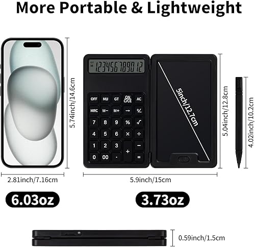 Miniatura 5 de Desk Portable Basic Calculator, Small Mini Calculators with Writing Notepad and Stylus, More Lightweight and Portable, 12Digit Large Display
