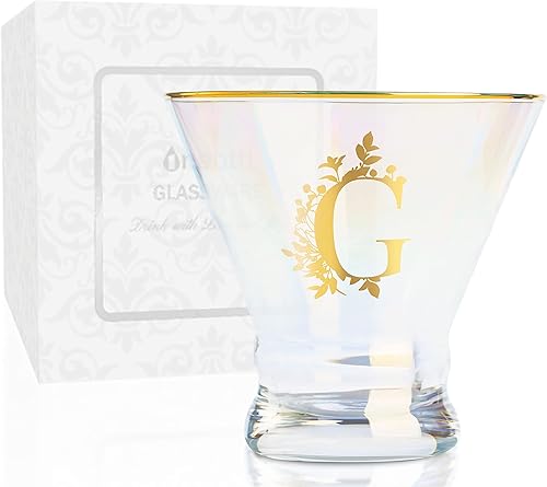 Miniatura 27 de Onebttl Vasos de Martini iridiscentes sin tallo con inicial L, regalos personalizados para mujeres, 8 onzas, regalos de cóctel, vasos de alcohol