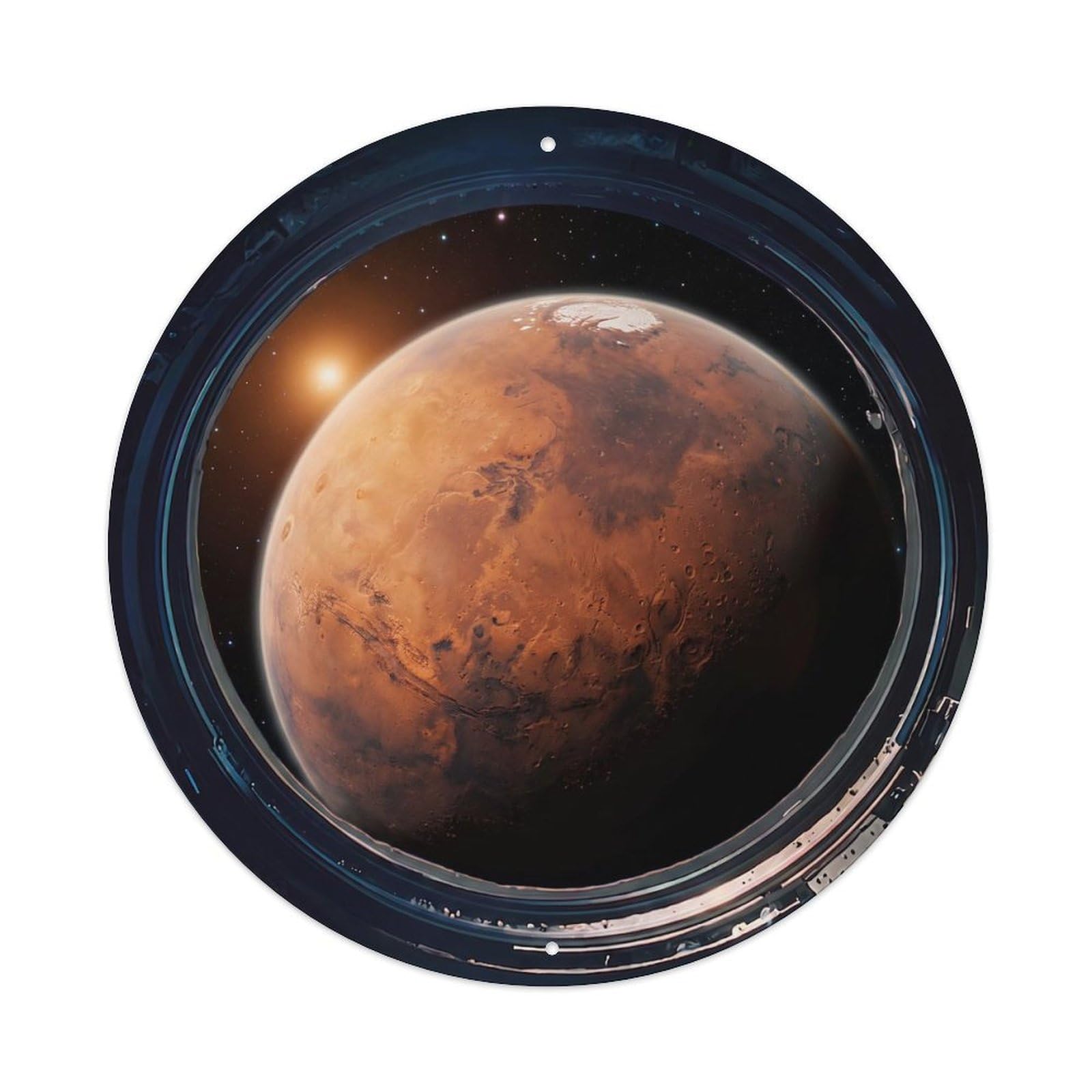 Red Rocky Planet Porthole View Metal Tin Sign