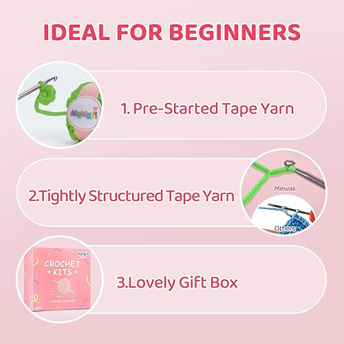 Miniatura 2 de Mewaii Kit de ganchillo para principiantes, kit completo de ganchillo de animales con más de 40% de hilo de cinta preiniciada, tutoriales en video