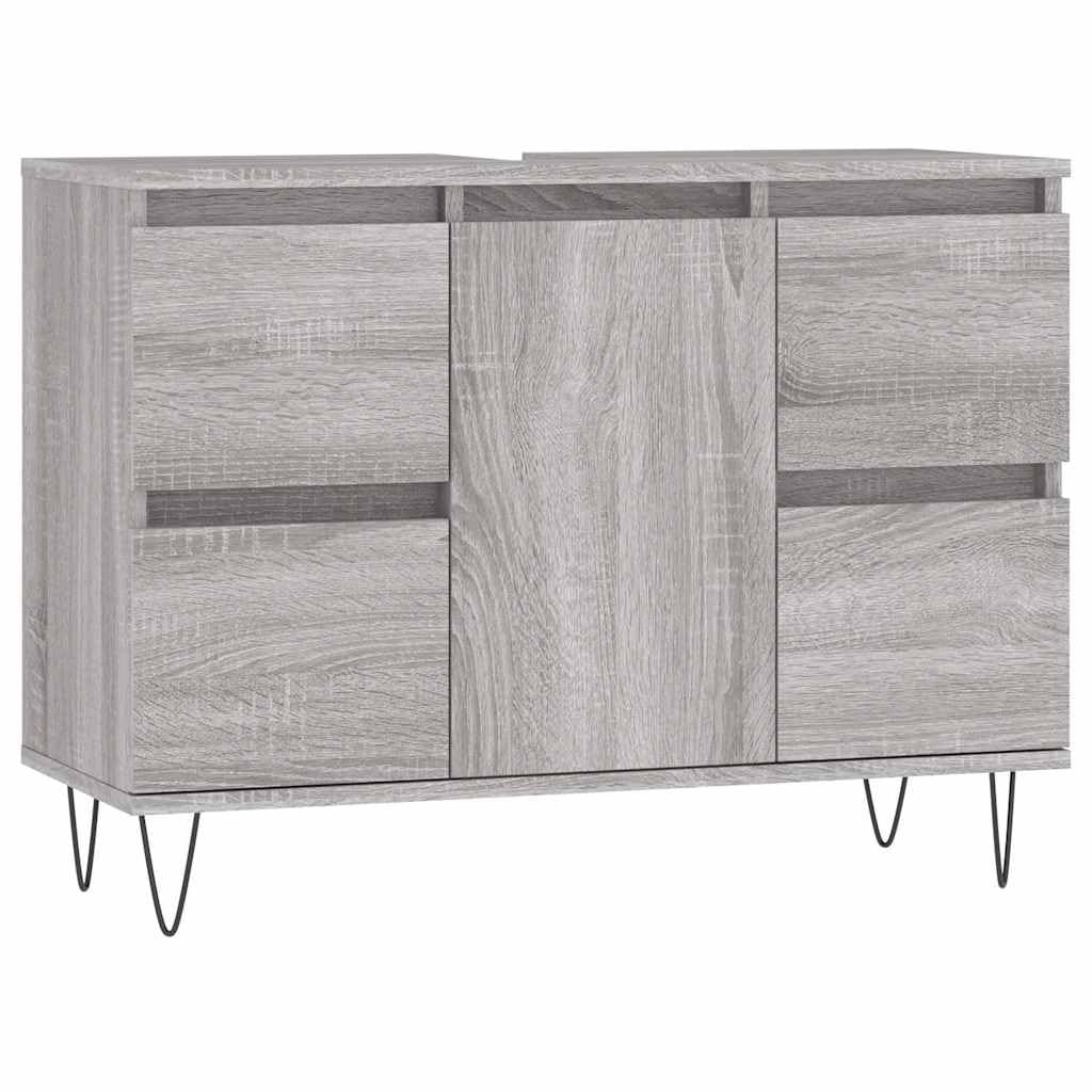 Mueble de baño gris Sonoma 80 x 33 x 60 cm madera multicapa | 1 puerta con 4 cajones, patas de hierro, estilo industrial, montaje de puerta flexible