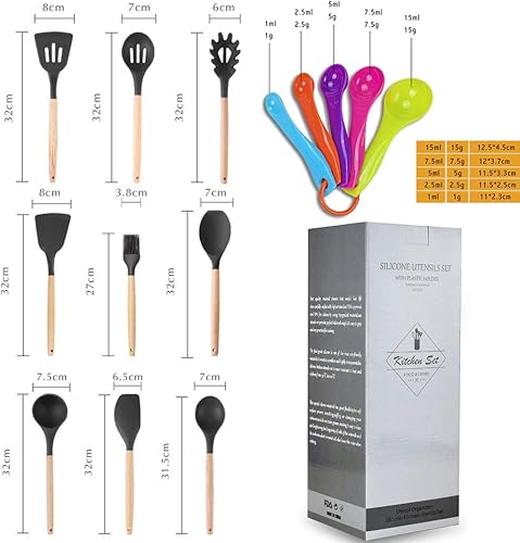 Miniatura 4 de SIPLIV - Juego de utensilios de cocina de silicona con mango de madera resistente al calor, 17 piezas, fácil de limpiar, utensilios de cocina para