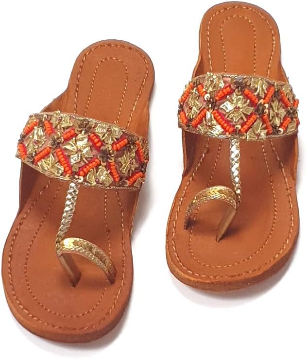 Womens Ladies Crystal Traditional Asian Open-Toe Evening Wedding Party Bridal Prom Comfortable Kolhapuri Chappal India Asian Slip-on Sandal Slides Shoes