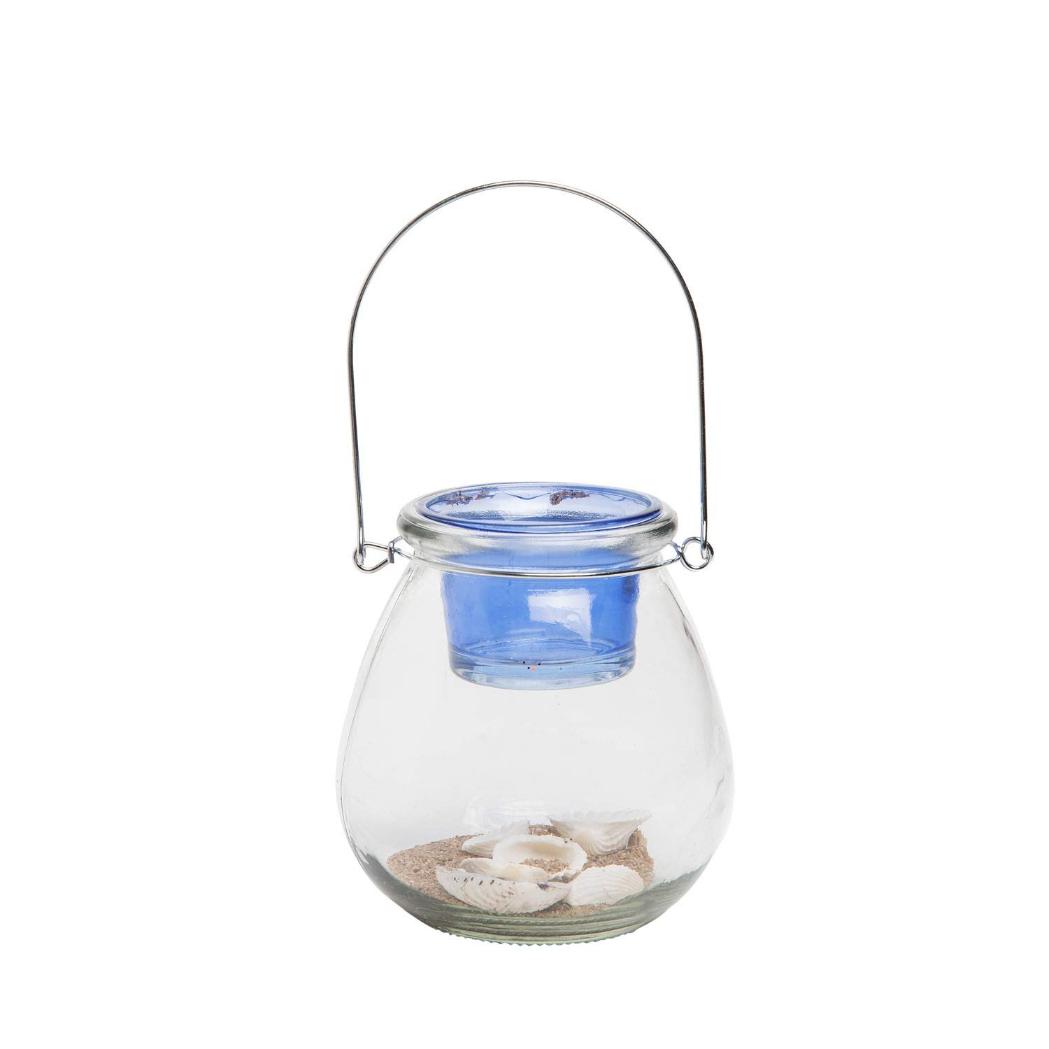 Beachcombers Blue Floating Tea Light With Sand Shells Glass Candle Holder For Decor Wedding Parties Beach Nautical Coastal Marine Blue