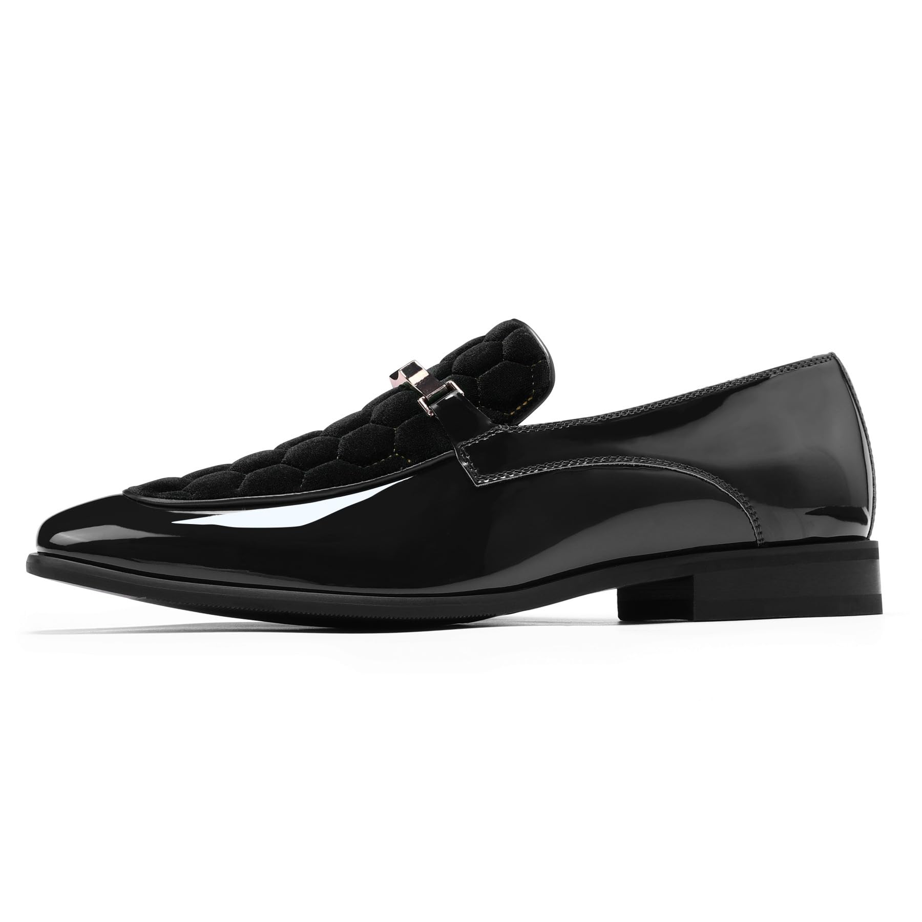 YFFUSHI Mocasines Hombre Cuero PU Brillante Terciopelo con Hebilla Metálica Zapatos Elegante Comfort Slip On Loafers Cena Traje