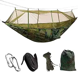 Rede de Descanso com Mosquiteiro, Camuflada Verde, 260x140cm, com Cordas de Nylon