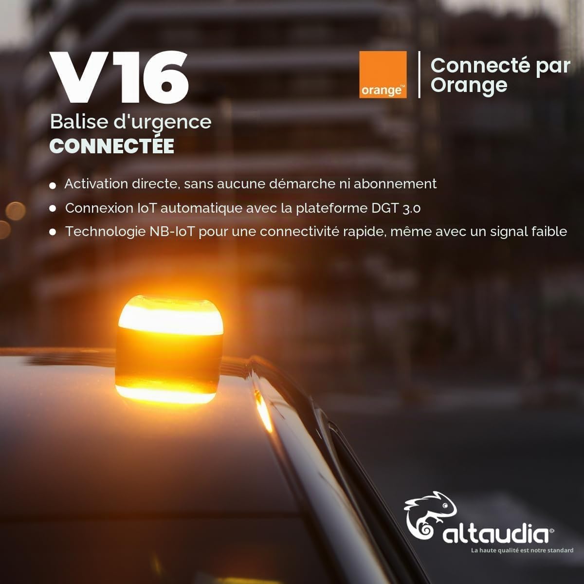 Lumière d'urgence pour voiture - Balise avec géolocalisation homologuée DGT V16 - Lumière de panne de voiture Visibilité 1 km - obligatoire janvier 2026