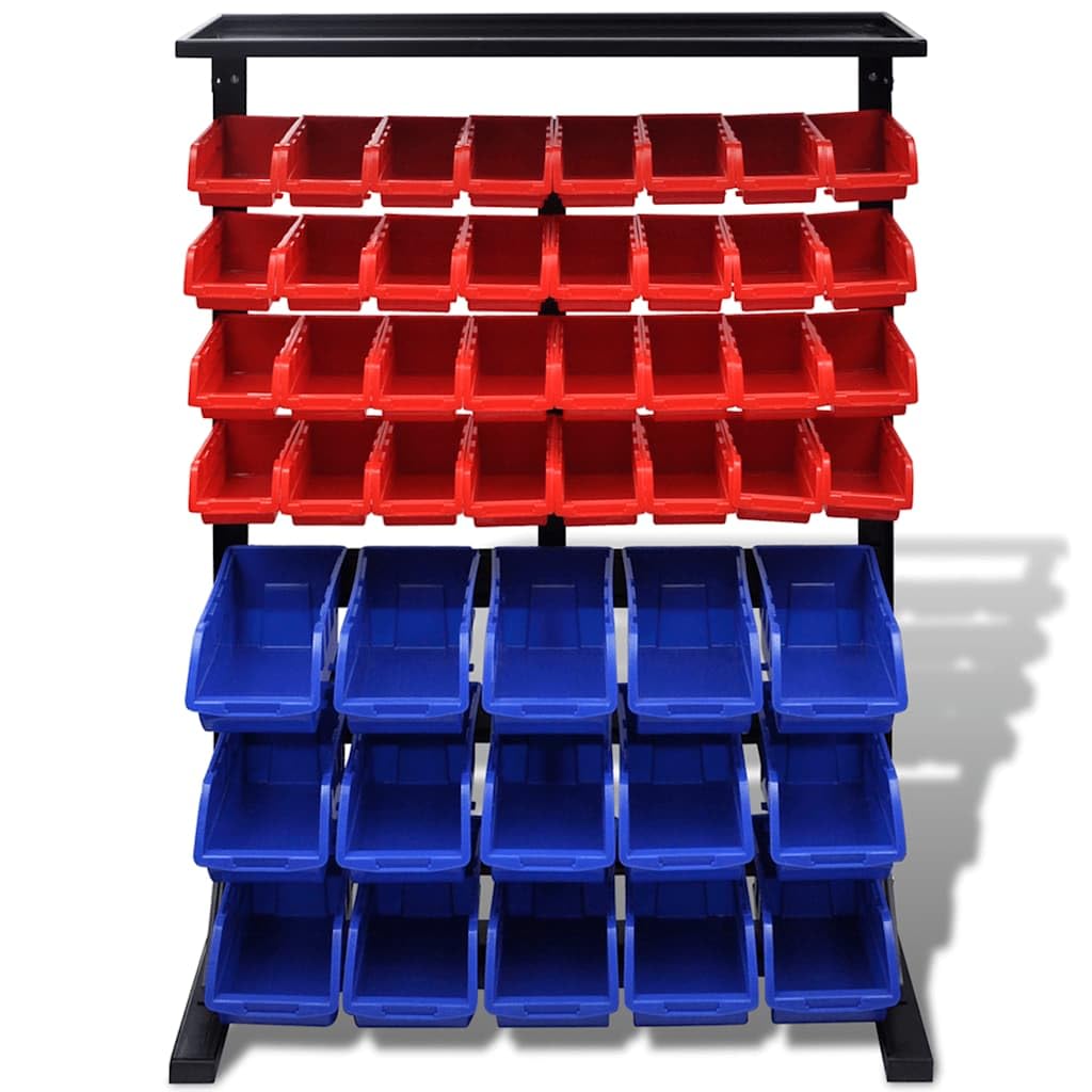 Scaffale per attrezzi da garage blu e rosso, 47 vassoi, 7 file