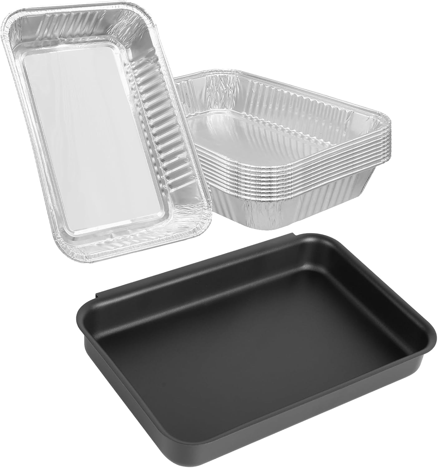 70379 Grease Catch Pan for Weber Genesis II/II LX 400&600, Summit 400&600 Series, Grill Drip Tray with 10 Pcs 6498 Disposable Aluminum Foil Drip Pan Liners Replacement Part for Weber SmokeFire EX4 EX6