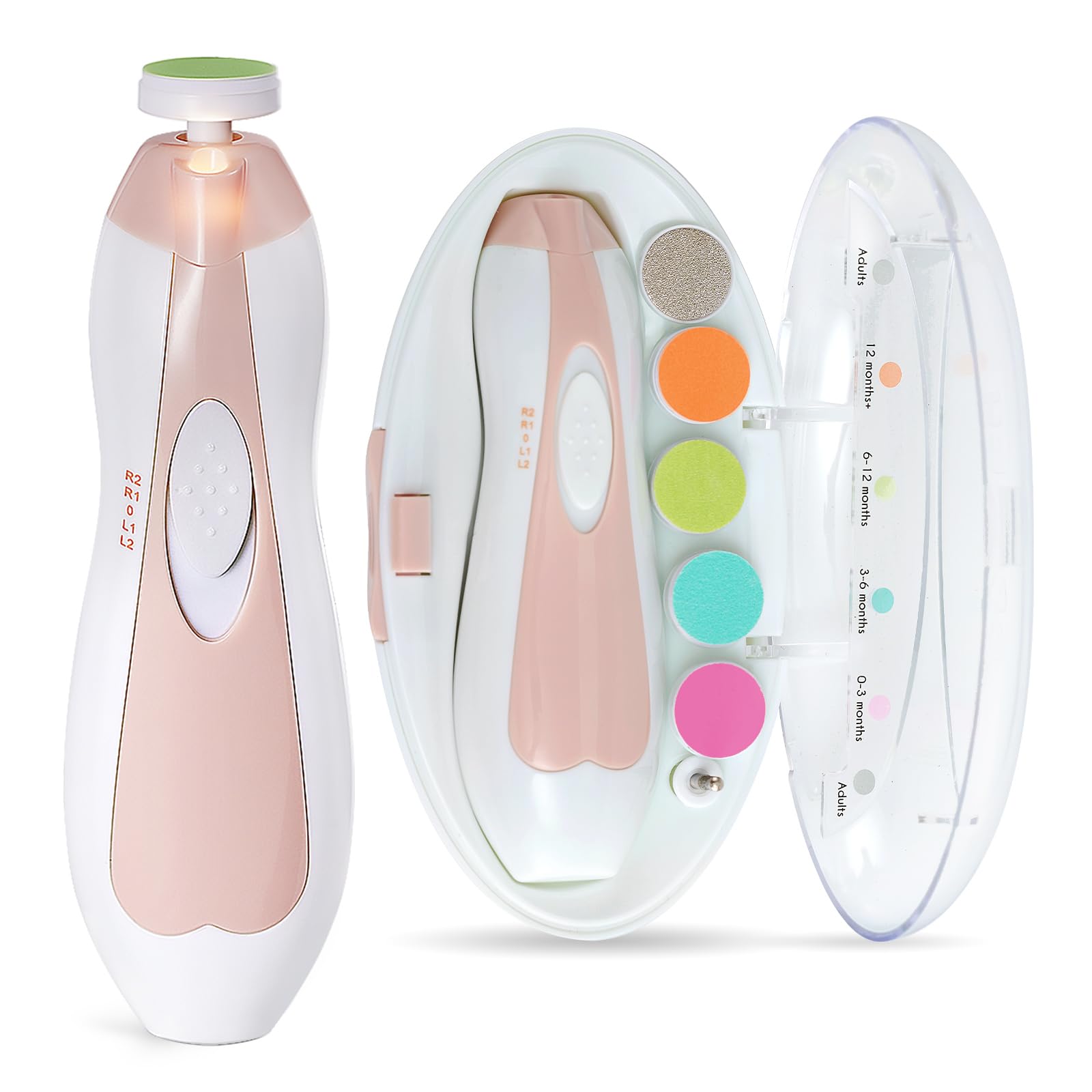 haakaa Cortaúñas para bebé eléctrico, kit de lima de uñas para bebé, cortaúñas eléctrico para bebé, con 5 almohadillas de lima de uñas, adecuado para recién nacidos y adultos, rosa