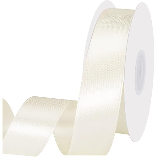 woric Ivory Ribbon 1 Inch 30 Yards Cream Satin Ribbon for Wedding Decor Mothers Day Crafts Bridal Shower Gift Wrapping Hair Bows Wedding Event Decorations (Double Faced)