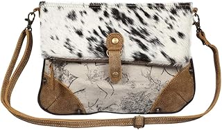 Myra Bag Coal Upcycled Canvas & Cowhide Fold-Over Crossbody Bag S-1304