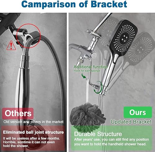 Miniatura 5 de POP SANITARYWARE Cabezal de ducha con cromo de mano, cabezal de ducha de alta presión de 12 pulgadas con varita de lavado eléctrico incorporada,
