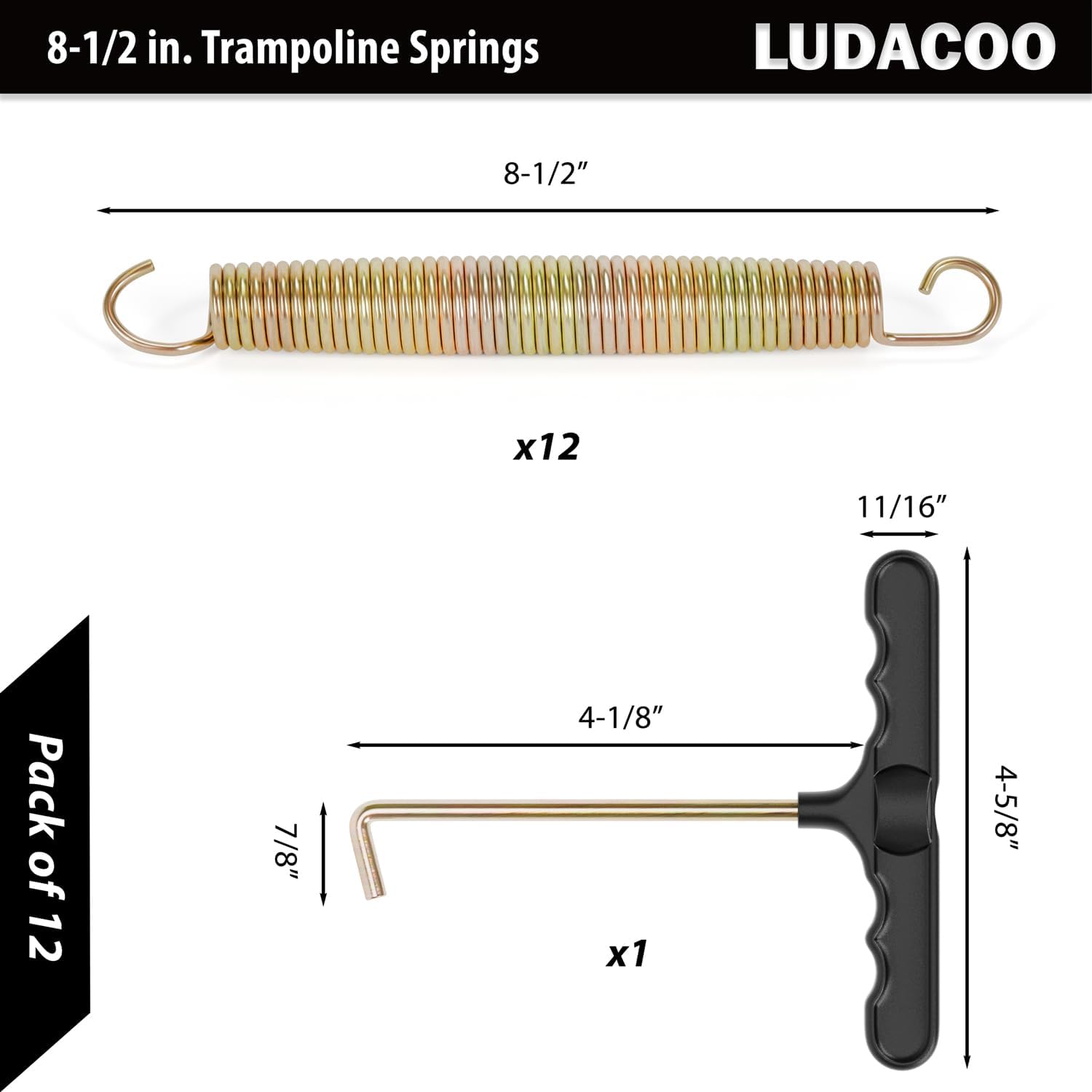 3.5"-8.5" Trampoline Springs, Heavy Duty Stainless Steel Trampoline Accessories with Swivel & Straight Hooks, Universal Trampoline Replacement Parts Includes T-Hook Tool, 12-48 Pack