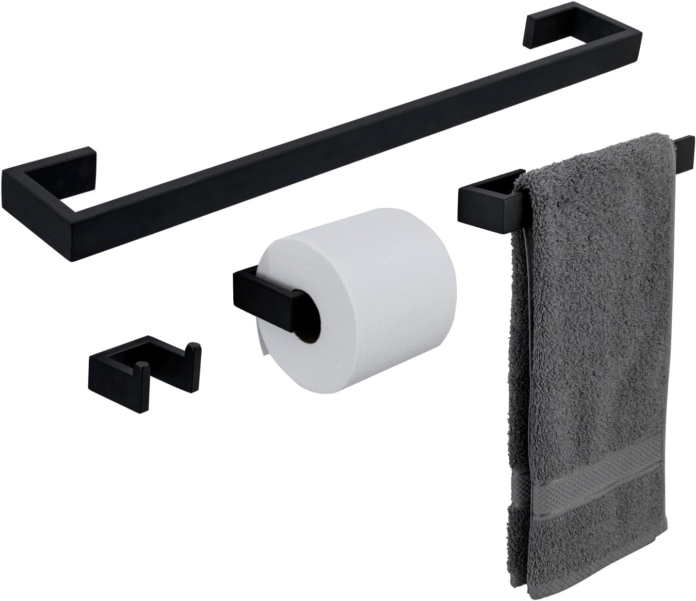 MyGift 4 Pc Modern Matte Black Bathroom Hardware Accessory Set, Premium ...