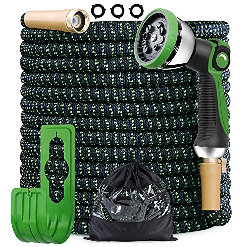 COFUNX Garden Hose,50ft/100ft Expandable Water Hose Kit with 10 Function Zinc Spray Nozzle, Upgraded Anti-Leakage System, 3750D Fabric No-kink Flexibility Hose with 4-Layers Latex (100)