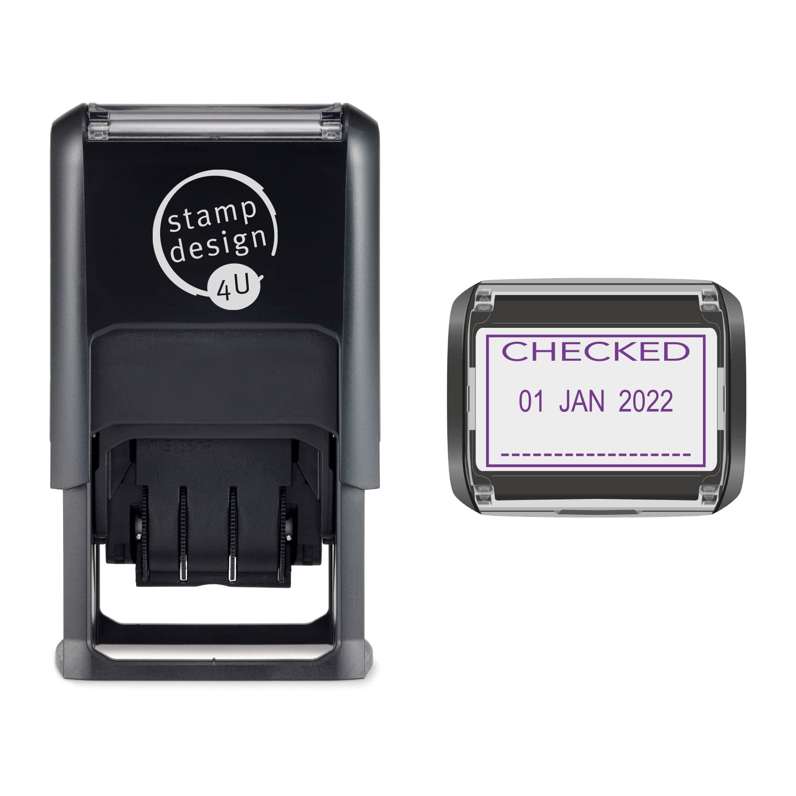 SD4U Word and Date Stamp Self Inking - Checked and Changeable Date in Violet Ink