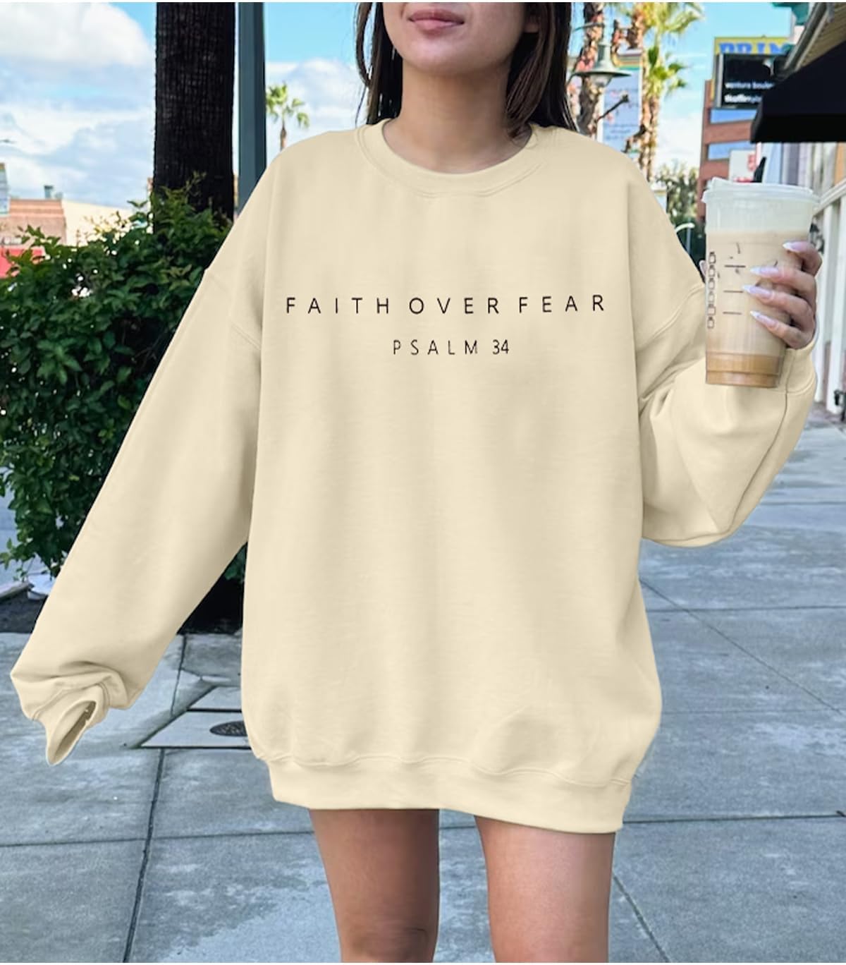 FRYAID Christian Sweatshirt Women Faith Over Fear Christian Religious Sayings Pullover Shirt Letter Print Long Sleeve Tops - Image 2