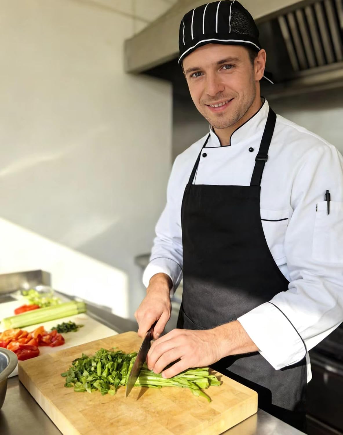 Professional Chef Hats, 5-Pack Adjustable Kitchen Caps with Mesh Ventilation