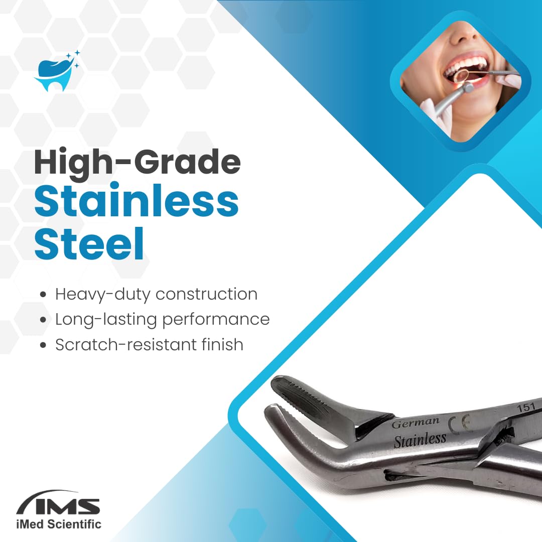 IMEDS Dental Extracting Forceps #151 with Serrated Beaks Tooth Lower Root Extraction German Stainless Steel Professional Tools for Dentist Student Training