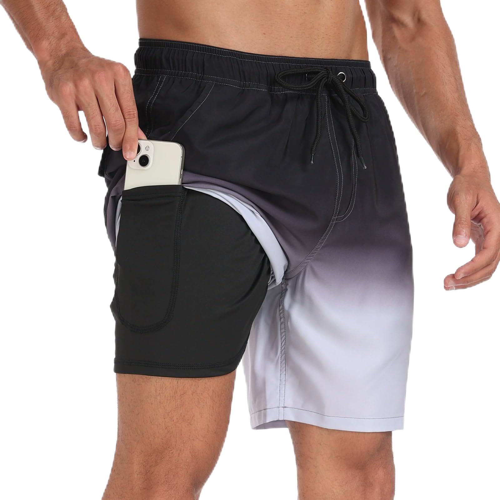 Pantalones Cortos de Natación para Hombre Pantalones Cortos de Playa de Tabla de Natación en Seco Rápido con Forro de Compresión y Bolsillos M-3XL