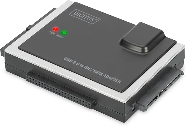 DIGITUS kabel adaptera dysku twardego - konwerter USB 2.0 na SATA3/IDE - do dysków SSD/HDD 2,5/3,5" - prędkość transferu danych 480 Mbit/s - do 3 TB - z zasilaczem - czarny