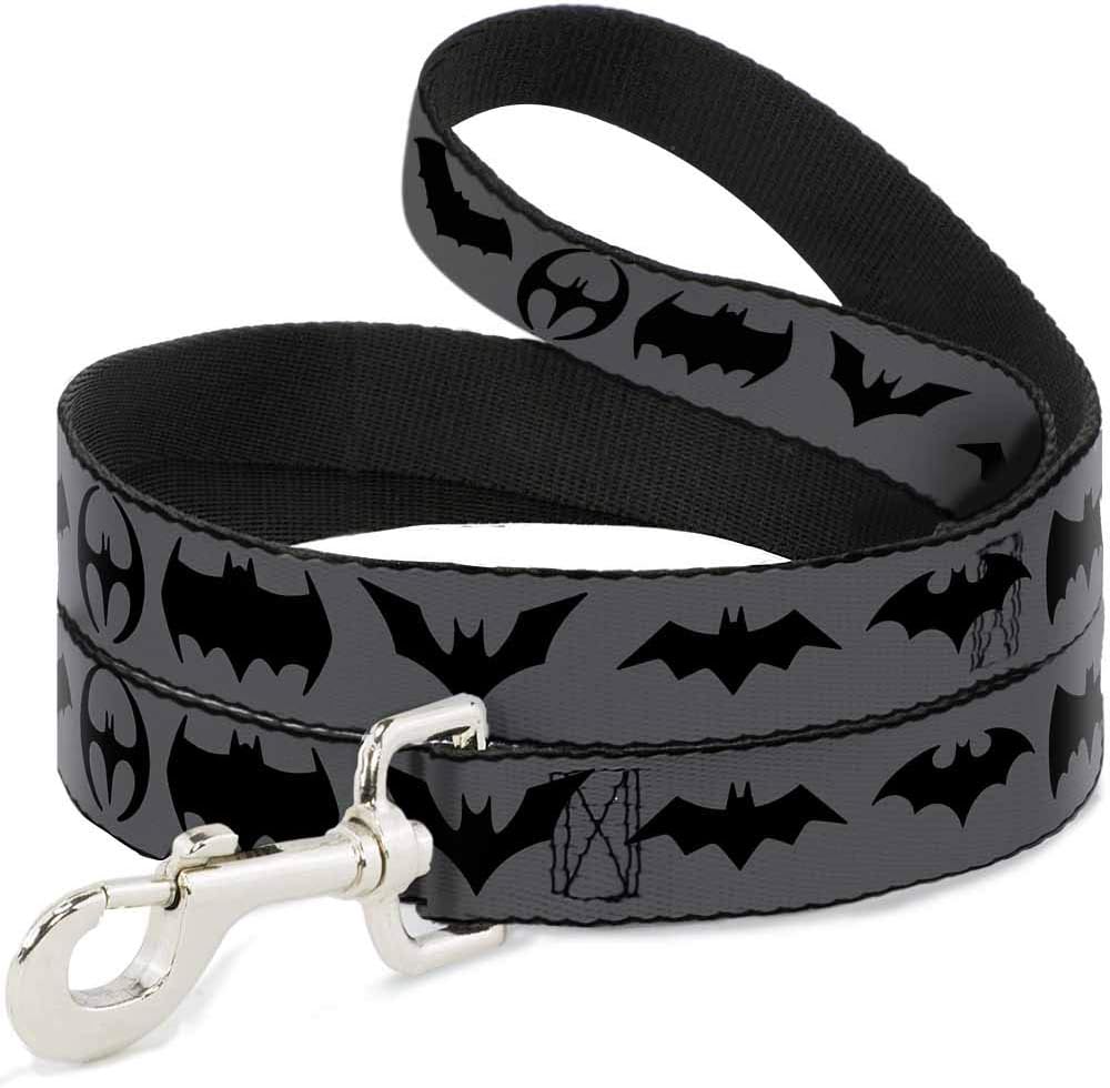Dog Leash Bat Logo Transitions Gray Black 6 Feet Long 1.0 Inch Wide