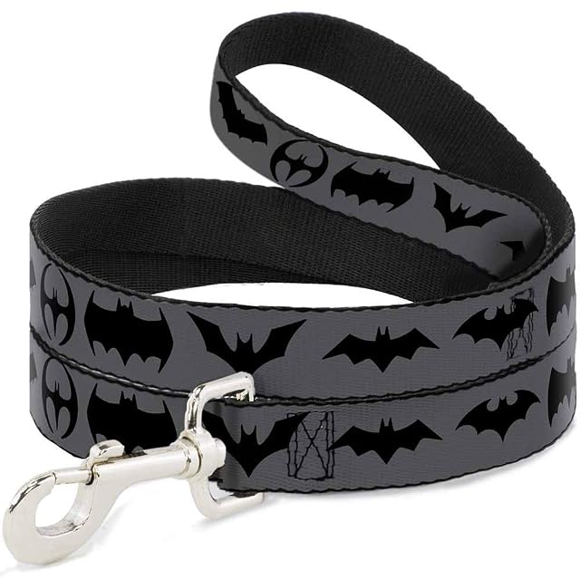 Correa para Perro con Logo de murciélago Transitions Gris Negro 4 pies de Largo 1.5 Pulgadas de Ancho