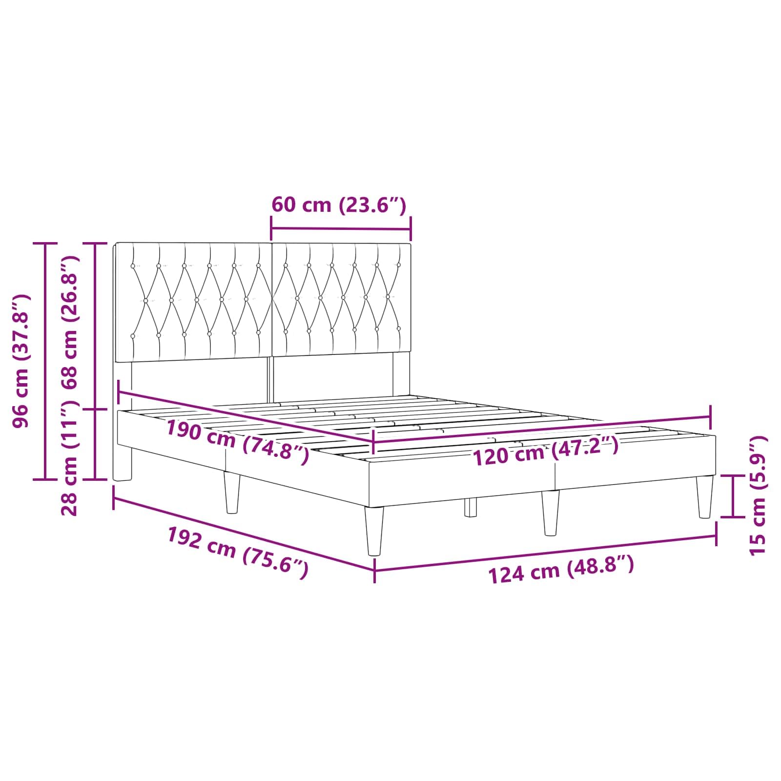 vidaXL Struttura del letto Grigio Scuro 120 x 190 cm Velluto, Camera Moderna, Letto in Velluto, Design Rettangolare, Setup Pratico, Biancheria Elegante, Stile Funzionale