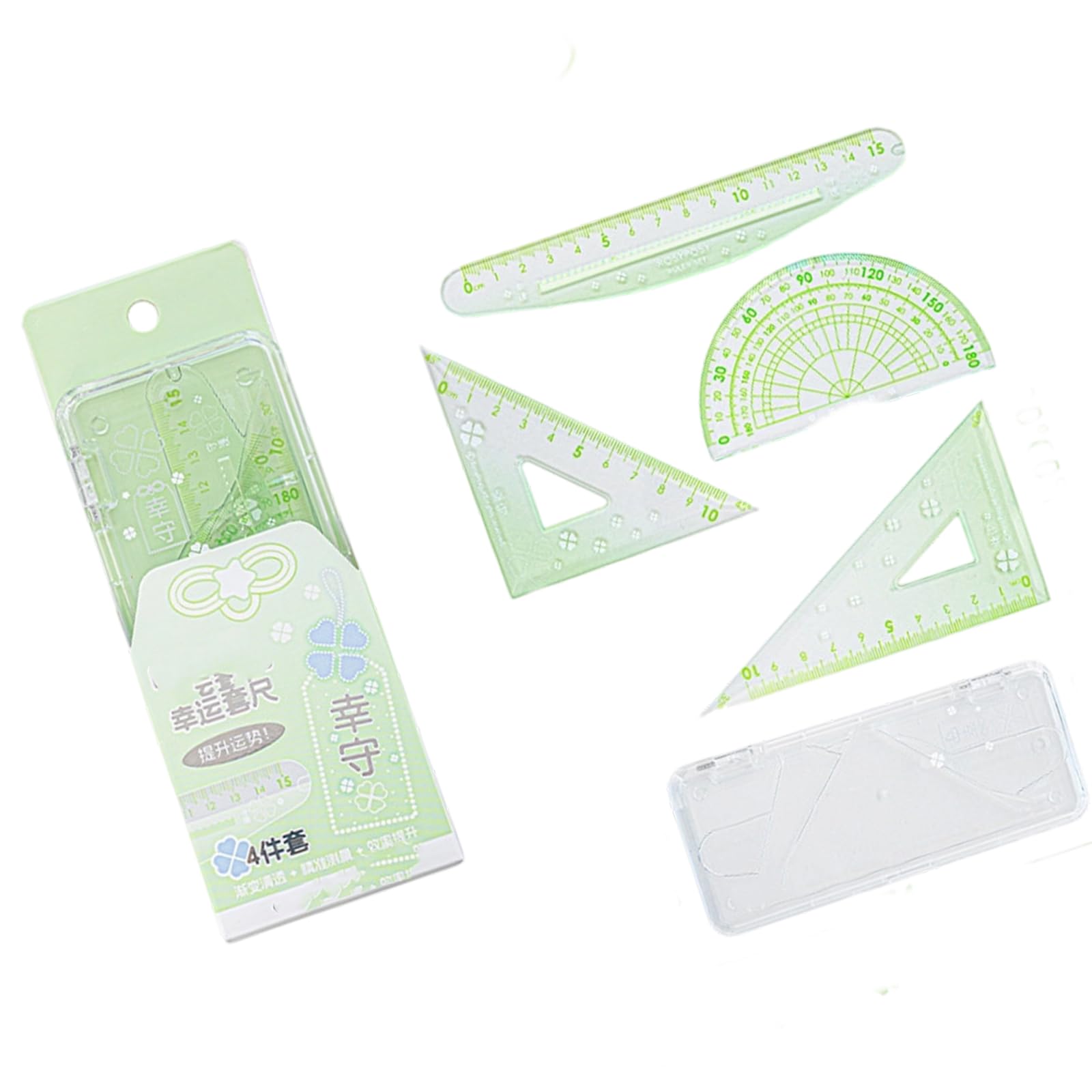 Laikoutd Green 4Pcs Math Geometry Set Drawing Ruler Straight Rulers Square Protractor Mathematics Drafting Tool Drawing Tool Rulers Square Protractor