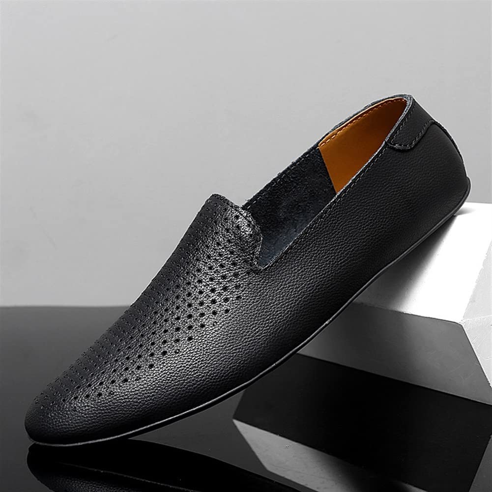 Mocasines de Hombre Cuero Genuino Punta Puntiaguda Perforado Transpirable Suela de Goma Cómodo Tacón Plano Ligero Casual Boda Slip-on