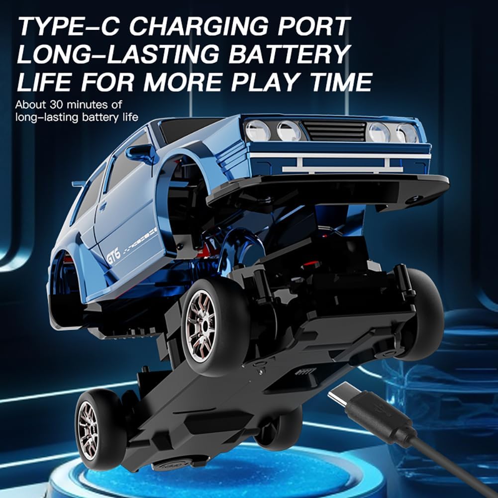 KF30 1/43 Mini RC Drift Car 2.4G Full-Proportional 4WD RC Racing Car Model with LED Lights and Gyro RTR (Blue)