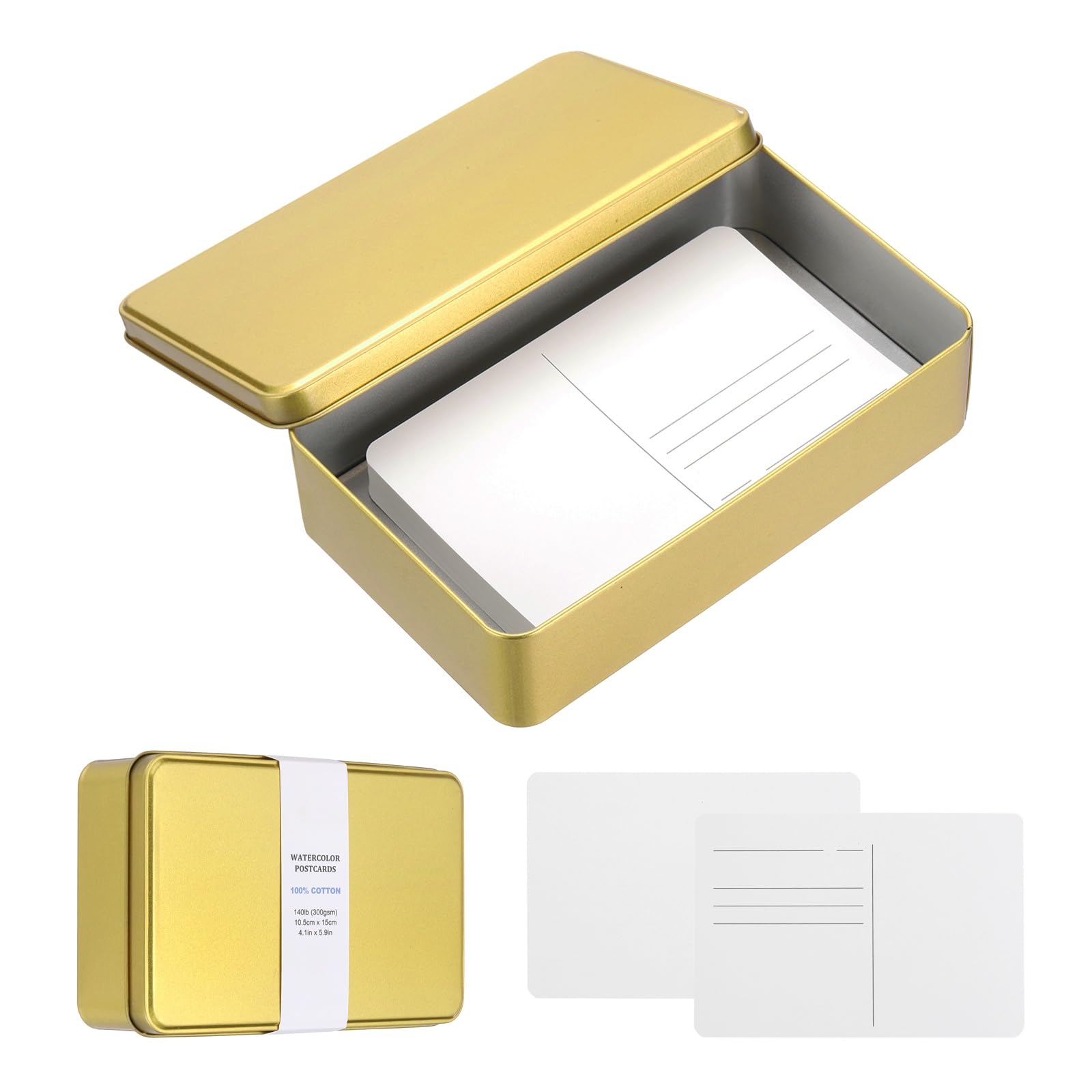 sourcing map 40 Sheets Watercolor Postcards, 100% Cotton 4x6 Inch Watercolor Paper with Gold Tin Box Blank Postcards Hot Pressed for Mailing Painting Invitations Greeting Cards(140lb/300gsm)